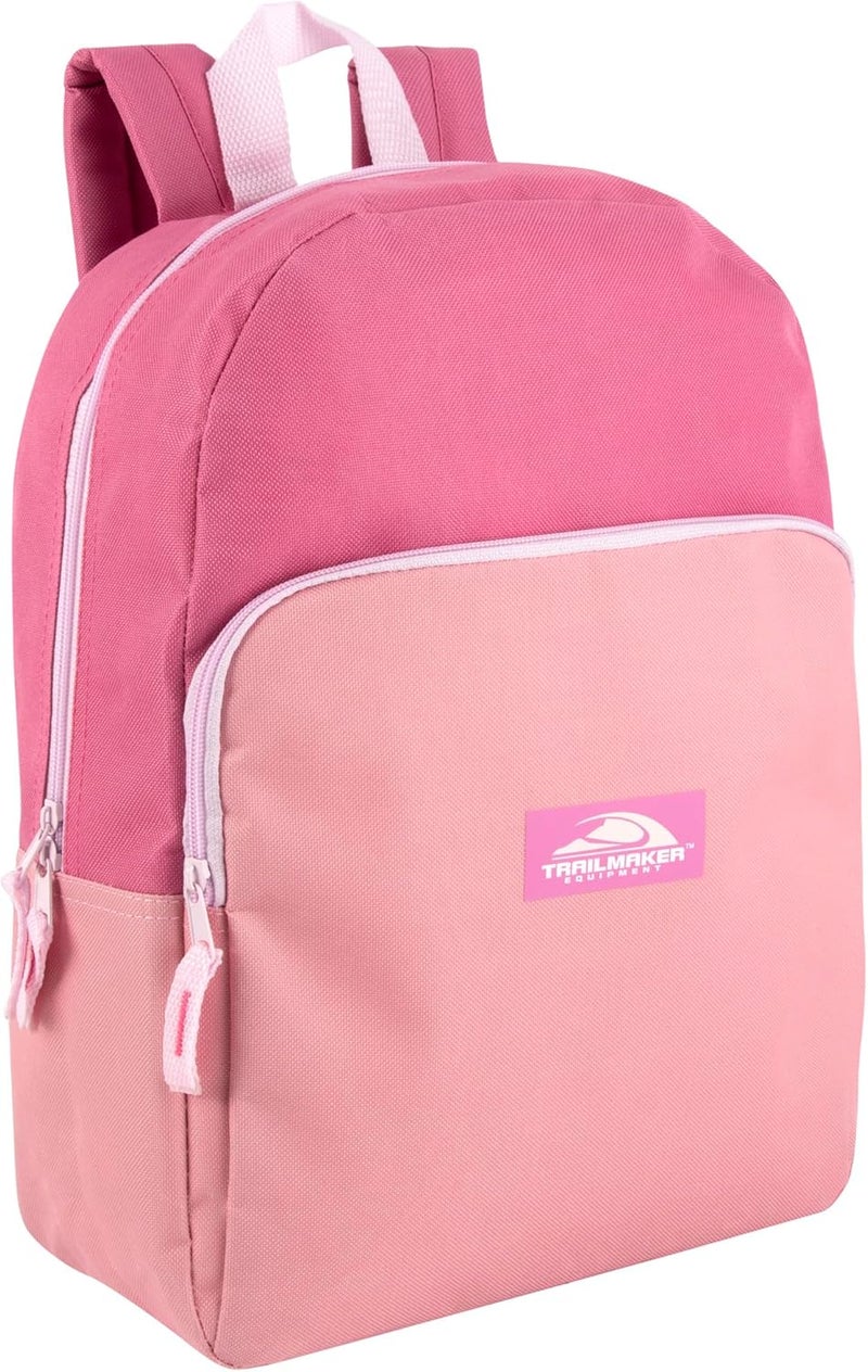 Trailmaker Color Block Backpacks for School Boys and Girls, 15 Inch Two Tone Colorful Small Travel Backpack for Kids (Pink) - Image 1